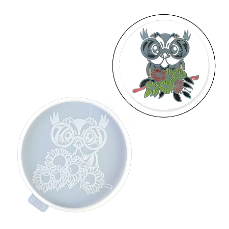 Flat Round with Owl & Flower DIY Cup Mat Silicone Molds LS-SIL-F007-06C-1