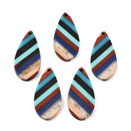 Transparent Resin & Walnut Wood Pendants X-RESI-E050-13-1
