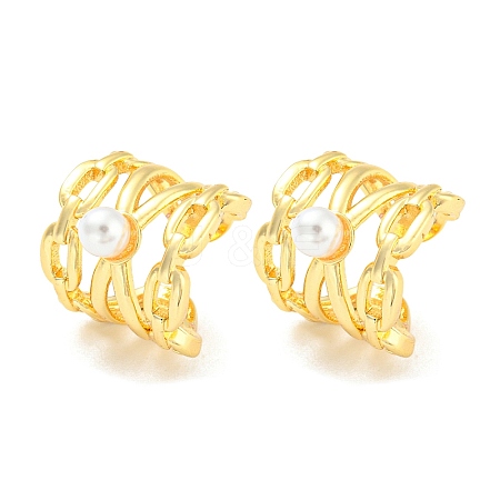 Rack Plating Brass Oval Cuff Earrings with Plastic Pearl EJEW-A028-54G-1