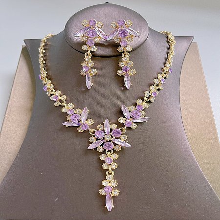 Flower Brass Rhinestone Pendant Necklaces & Stud Dangle Earrings FS-WG58BAB-10-1