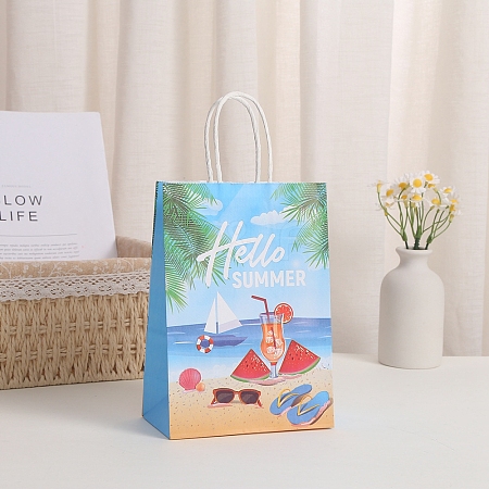 Summer Printed Paper Gift Tote Bags with Handles PW-WG5B93C-08-1