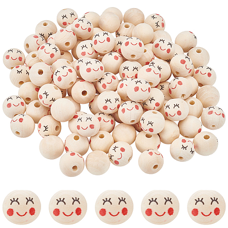   100Pcs Printed Wood European Beads WOOD-PH0002-88B-1