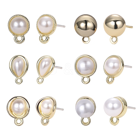 12Pcs 6 Style Alloy & Brass Stud Earring Findings DIY-SZ0009-36-1