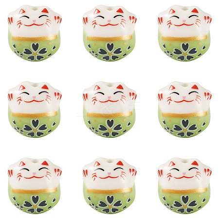 9Pcs Handmade Printed Porcelain Beads PORC-TADJ0001-01G-1