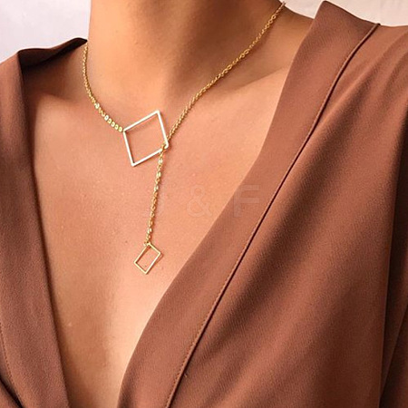 Alloy Cable Chain Square Lariat Necklaces for Women WG98ABB-01-1