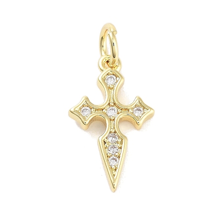 Cross Rack Plating Brass Clear Cubic Zirconia Pendants KK-M293-18G-1