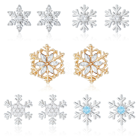 ANATTASOUL 5 Pairs 5 Style Exquisite Christmas Snowflake Cubic Zirconia Stud Earrings EJEW-AN0002-39-1