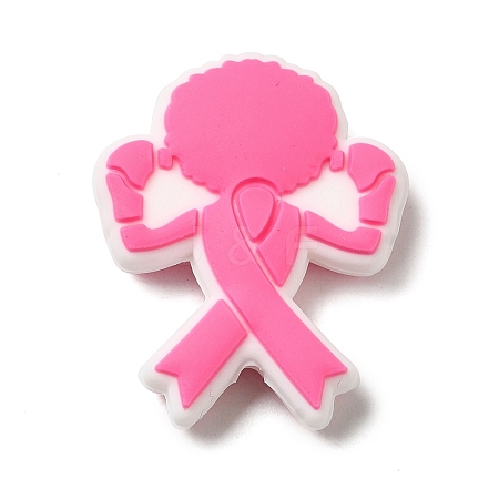 Breast Cancer Pink Awareness Ribbon Boxer Silicone Focal Beads SIL-M002-01A-1
