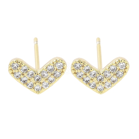 Brass Micro Pave Clear Cubic Zirconia Studs Earring for Women EJEW-S217-A11-1