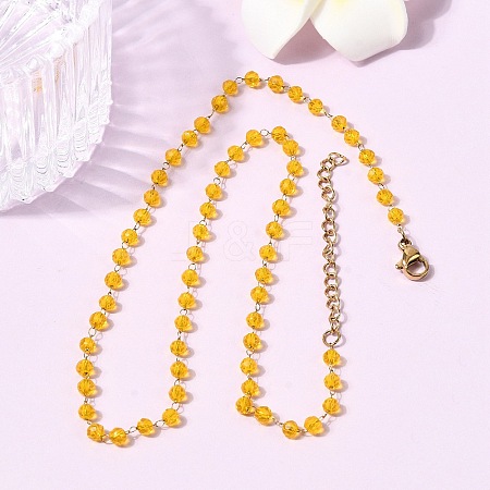 304 Stainless Steel with Glass Faceted Rondelle Bead Handmade Link Chain Birth Stone Necklaces for Women NJEW-G195-01G-01-1