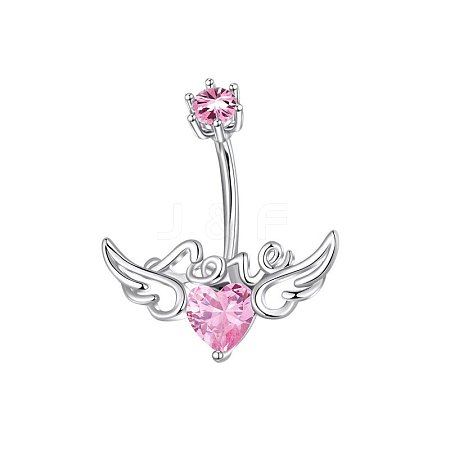 304 Stainless Steel Pave Cubic Zirconia Curved Barbell Belly Rings FS-WG6D7D2-03-1