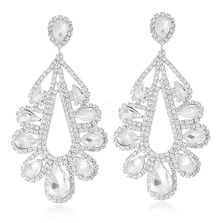 Teardrop Brass with Rhinestone Stud Dangle Earrings FS-WGBB975-04-1