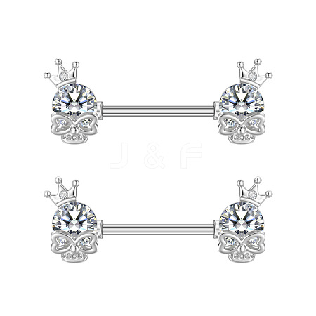 304 Stainless Steel Clear Cubic Zirconia Nipple Barbells WG1DC98-05-1