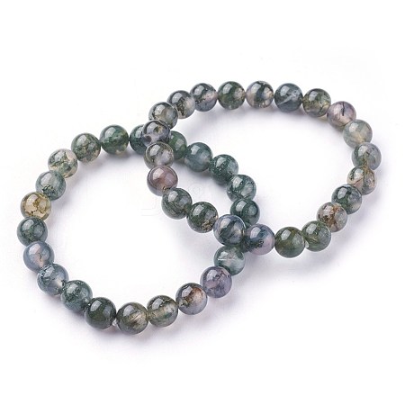 Natural Moss Agate Beads Stretch Bracelets X-BJEW-F380-01-B15-1