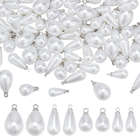64Pcs 4 Styles ABS Plastic Imitation Pearl Pendants FIND-PH0027-71P-1
