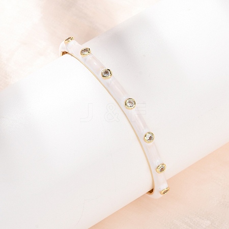 Brass Micro Pave Clear Cubic Zirconia Cuff Bangles for Women BJEW-A163-02G-02-1