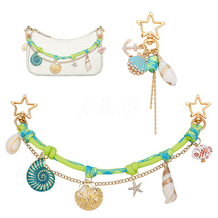 2Pcs Star & Shell Shape 304 Stainless Steel Bag Extender Chains & Pendant Decorations HJEW-OC00342-1