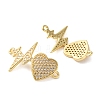 Rack Plating Brass Cubic Zirconia Heartbeat Connector Charms KK-C084-08A-G-2