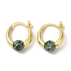 Natural Green Spot Jasper Round Beaded Hoop Earrings EJEW-A099-03G-04-2