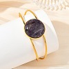 Natural Mixed Gemstone Flat Round Brass Hollow Cuff Bangles for Women BJEW-JB14330-02-2