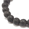 4Pcs 4 Color Natural Lava Rock Round Beaded Stretch Bracelets Set with Cubic Zirconia Crown BJEW-JB07797-6