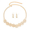 Flower Alloy Rhinestone Stud Earrings & Choker Necklaces Sets for Women FS-WG6F9DC-02-2