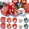 12Pcs 6 Styles Christmas Theme UV Plating Acrylic Round/Cube Beads OACR-YW0003-46-2