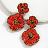 Flower Seed Beads & Cloth Dangle Stud Earrings FS-WGC791C-02-1