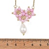 Electroplate Glass Beaded Flower Teardrop Pendant 304 Stainless Steel Cable Chain Necklaces NJEW-MZ00156-01-3