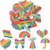 14Pcs 7 Shapes Rainbow Style Printed Acrylic Glitter Powder Pendants OACR-CJ0001-93-1