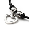 304 Stainless Steel Heart Charm Bracelet with Waxed Cord for Women BJEW-A125-21-2