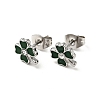 Enamel Clover with Crystal Rhinestone Stud Earrings with 316 Surgical Stainless Steel Pins EJEW-A081-12P-02-1