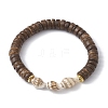 Natural Coconut and Shell Beaded Stretch Bracelets BJEW-JB09978-1