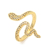 Rack Plating Snake Brass Micro Pave Clear Cubic Zirconia Cuff Rings for Women RJEW-C103-10G-1