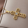 Vintage 304 Stainless Steel Pave Clear Cubic Zirconia Religion Filigree Cross Pendant Necklaces NA2735-3