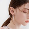 Rhodium Plated 925 Sterling Silver Teardrop with Chain Tassel Dangle Earrings JE1044A-4