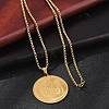 304 Stainless Steel Flat Round with Arabic Pendant Box Chain Necklaces for Women Men NJEW-R013-03G-3