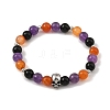 Halloween Natural Black Onyx(Dyed & Heated) & Amethyst & Carnelian Round Beaded Stretch Bracelets for Women BJEW-TA00767-3