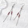 Round 304 Stainless Steel Natural Garnet Dangle Earrings EJEW-JE06783-03-1