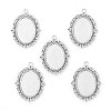 Tibetan Style Antique Silver Alloy Flat Oval Pendant Cabochon Settings TIBEP-M022-20AS-1