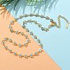 Bohemian 304 Stainless Steel Enamel Deep Sky Blue Flower Link Chain Necklaces for Women NJEW-Z061-01G-1