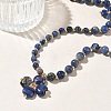 Saint Patrick's Day Natural Sodalite Clover Pendant Round Beaded Necklaces with Brall Heart OT Clasps NJEW-G202-02G-05-2