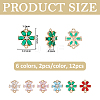 12Pcs 6 Colors Brass Pave Cubic Zirconia and Glass Flower Links Connector Charms KK-FH0008-41-2