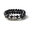 Energy Power Synthetic Black Stone & Synthetic Hematite Beads Stretch Bracelets Set for Men Women BJEW-JB06793-1