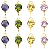 20Pcs 4 Colors Brass Pave Cubic Zirconia Flat Round Connector Charms KK-YW0004-68-1