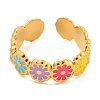 Daisy 304 Stainless Steel Enamel Open Cuff Ring for Women RJEW-Z041-02G-01-2