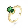 Green Cubic Zirconia Oval Open Cuff Ring for Women RJEW-N035-093-3