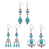 3 Pairs Tibetan Style Alloy Synthetic Turquoise Dangle Earrings EJEW-JE06575-2