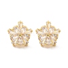 Rack Plating Flower Brass Micro Pave Clear Cubic Zirconia Stud Earrings EJEW-M029-01A-G-1