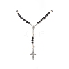 Natural Lava Rock & Synthetic Turquoise Cross Rosary Bead Necklace NJEW-JN04202-4